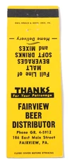 FAIRVIEW BEER DISTRIBUTOR MATCHBOOK COVER * FAIRVIEW, PENNSYLVANIA