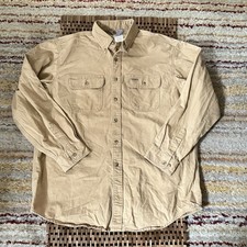 VTG Carhartt Original Fit Beige Thick Canvas Work Shirt Shacket Mens Medium