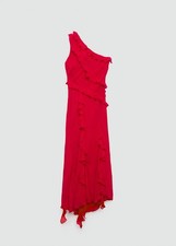 NWT Mango Asymmetric Ruffle Dress Red Size XS