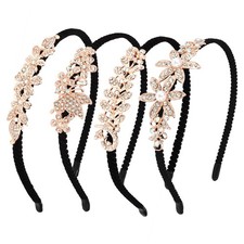 YISSION 4PCS Fancy Rhinestone Headbands for Women 4 Count Pack of 1 , black