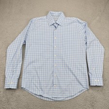 Peter Millar Dress Shirt Mens Large Blue Gingham Stretch Cotton Long Sleeve