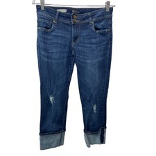 Kut from the Kloth Cameron Straight Cuffed Jean Mid Rise Distressed Denim Blue 6