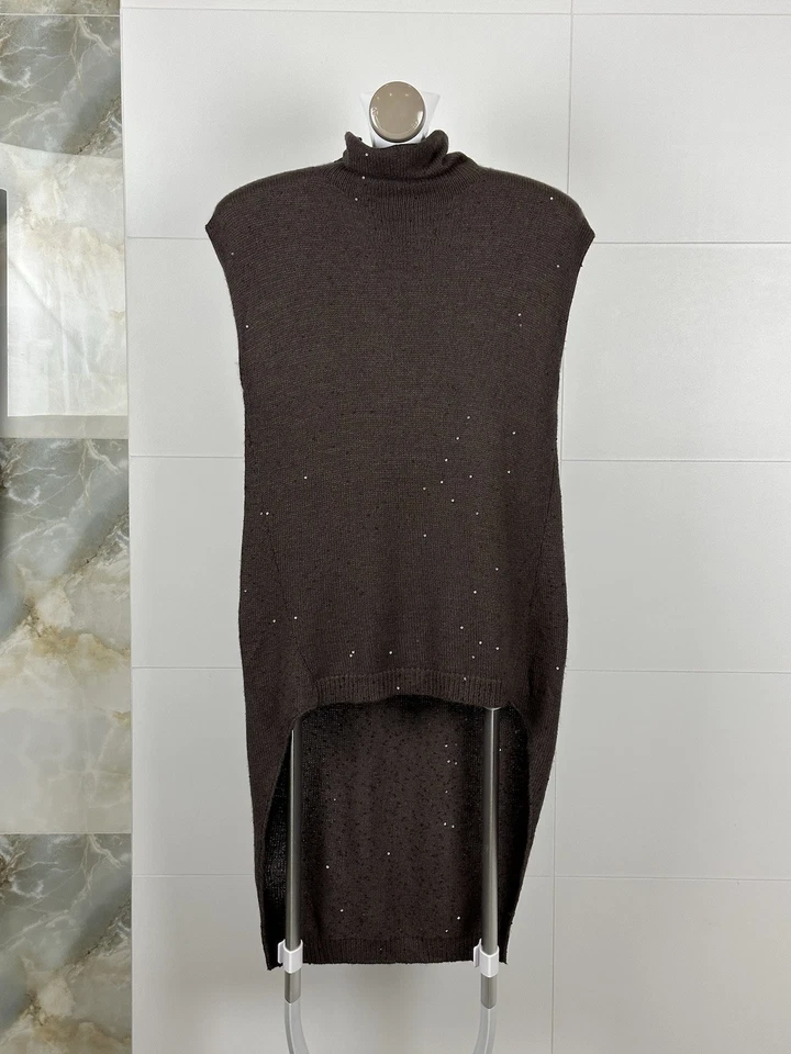 Brunello Cucinelli Túnica Suéter Largo con Brillo Marrón Cachemira/Seda Talla L Foto 2 de 4