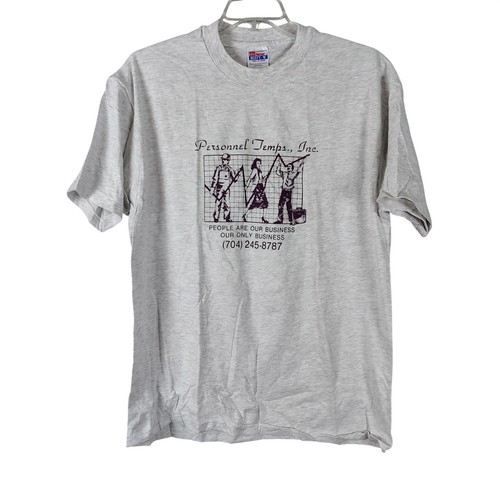 Vintage Hanes Beefy-T Personnel Temps Inc T-Shirt XL Gray Single Stitch USA Made