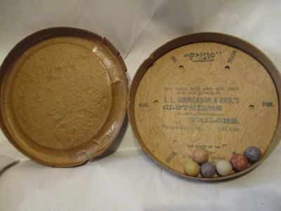 Antique 'Phisto' marble game - paper box, all marbles present - 1800s?