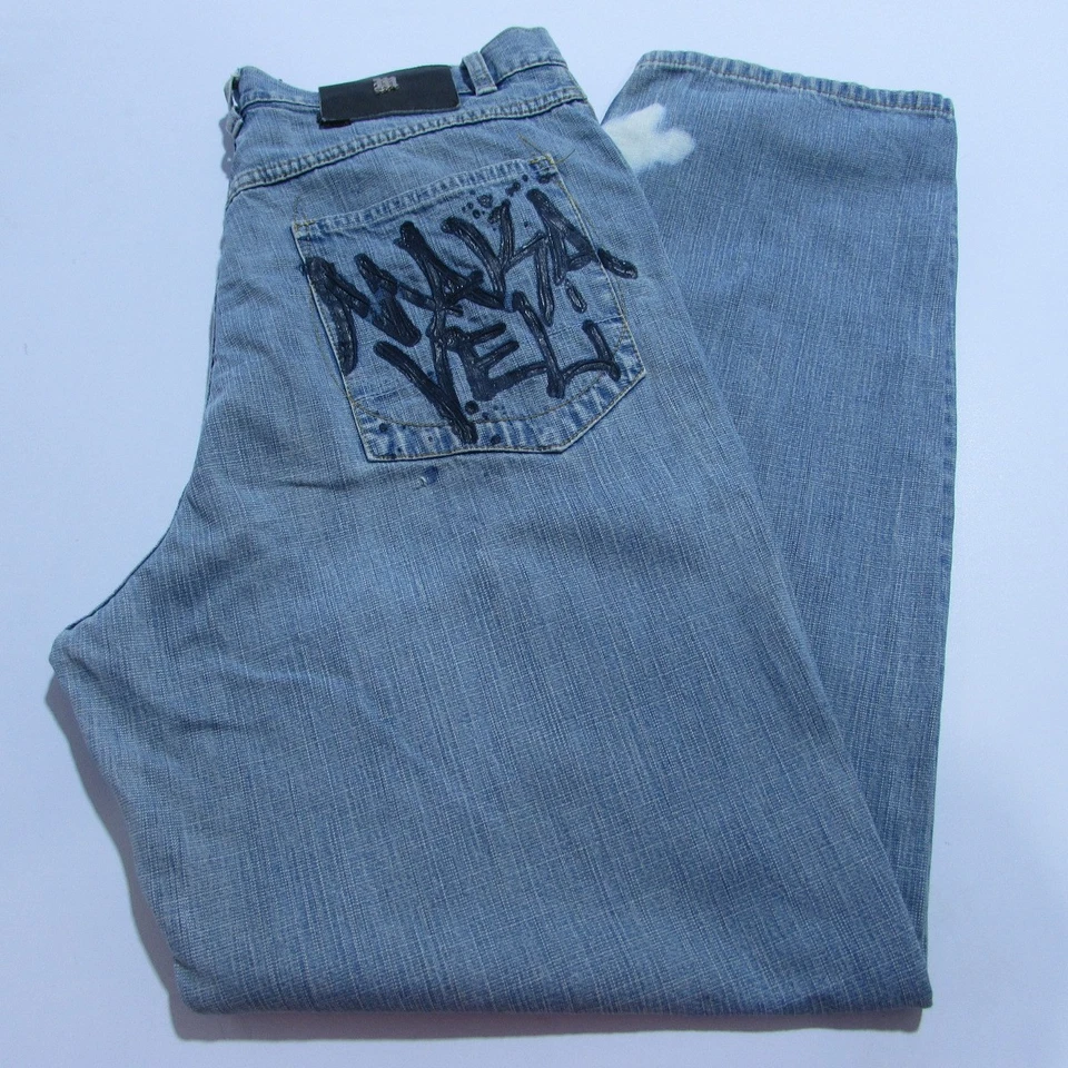 Pantalones de mezclilla Makaveli para hombre azul calce relajado pierna recta cintura 36/pierna 34 SKU Y18905 Foto 2 de 4