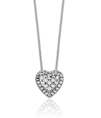 14K Solid White Gold Small Heart Pendant Necklace 18mm 3/4 inch Diamond Cut,