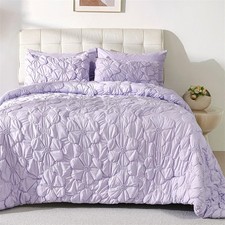 Lavender Pinch Pleat Comforter Set Queen Size-7 PCS Bedding Comforter Bed 90 x90
