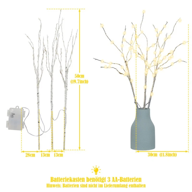 3er Lichterzweige Weihnachten LED beleuchtet Beleuchtung Weiden-Zweige Set - Bild 3 von 4