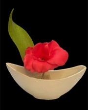 Vintage Petite Thick Glazed Ivory Vessel Flower Metal Flower Frog Ikebana