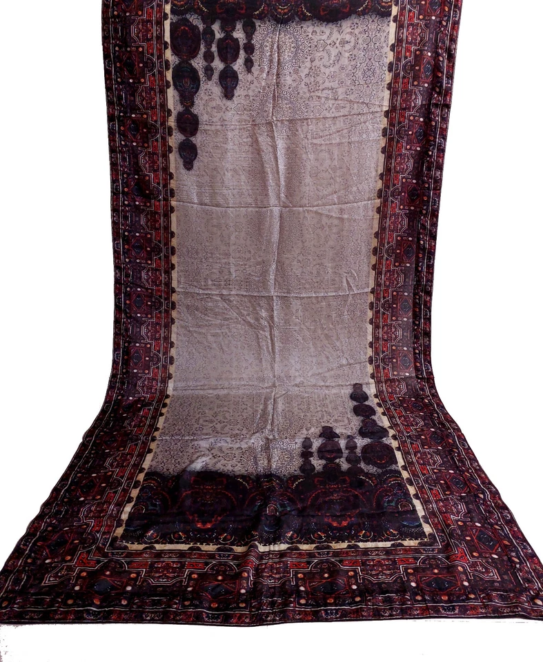 Bufanda étnica Dupatta de seda satinada estampada india vintage, envoltura boho | Ligera Foto 2 de 4