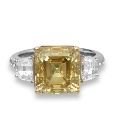 Riesiger natürlicher ausgefallener gelber Diamant-Verlobungsring 7,74 kt 18 K GIA VVS2 Asscher