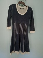 Nine West XS Knit Dress Navy Gray 3/4 Sleeve Cotton Blend