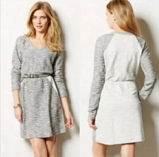 Anthropologie Saturday Sunday Gael Dress Small Gray LS Pockets Elastic Waist