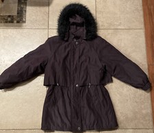 Women's Fs Outerwear Purple Midi Coat W/ Faux Fur Detachable Hood Large. Euc