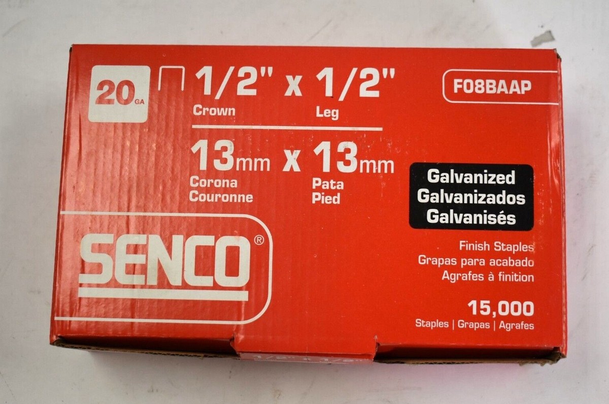 Agrafes Plates Senco 20GA – 1/2x1/2 Pouce, Galvanisées, Boîte De ~15000 Pièces (ouvert)