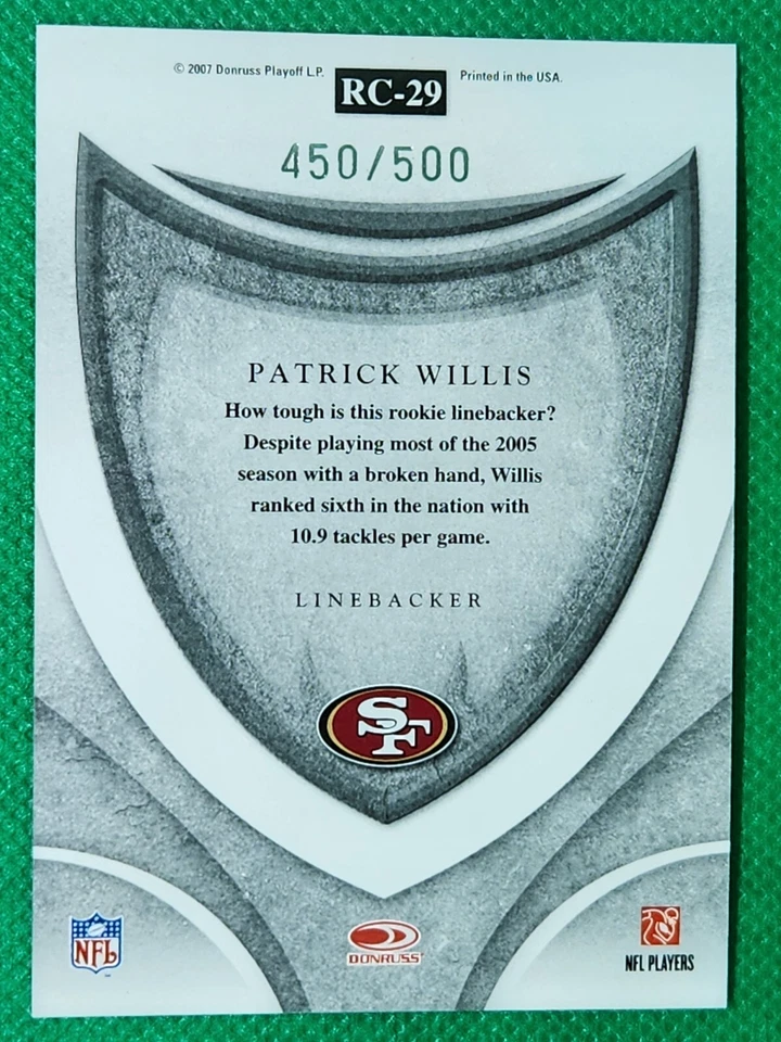 2007 Leaf R&S Crusade BLUE /500 Patrick Willis HOF ROOKIE San Francisco 49ers - Image 2 of 3