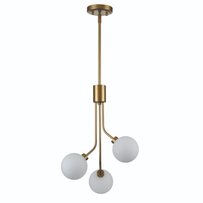 Modern Glass Globe Chandelier Mid Century Brass Branches Milky White Ball Shade