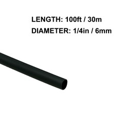 1/4in 6mm Diameter Heat Shrink Tubing Shrinkable Tube 100ft Black