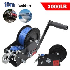 3000lbs Heavy Duty 33ft Strap Hand Crank Winch Dual Gear 10M Boat Trailer Manual