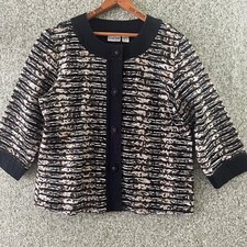 Chicos Jacket Women 2 Medium Black Animal Print 3/4 Sleeve Jackie O Office Glam