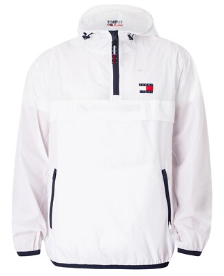 Tommy JEANS Herren Windjacke Tech Chicago Popover Jacket DM15906 Weiß