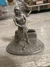 Pewter Figurine Woman Golfing Card Holder Made By Fort