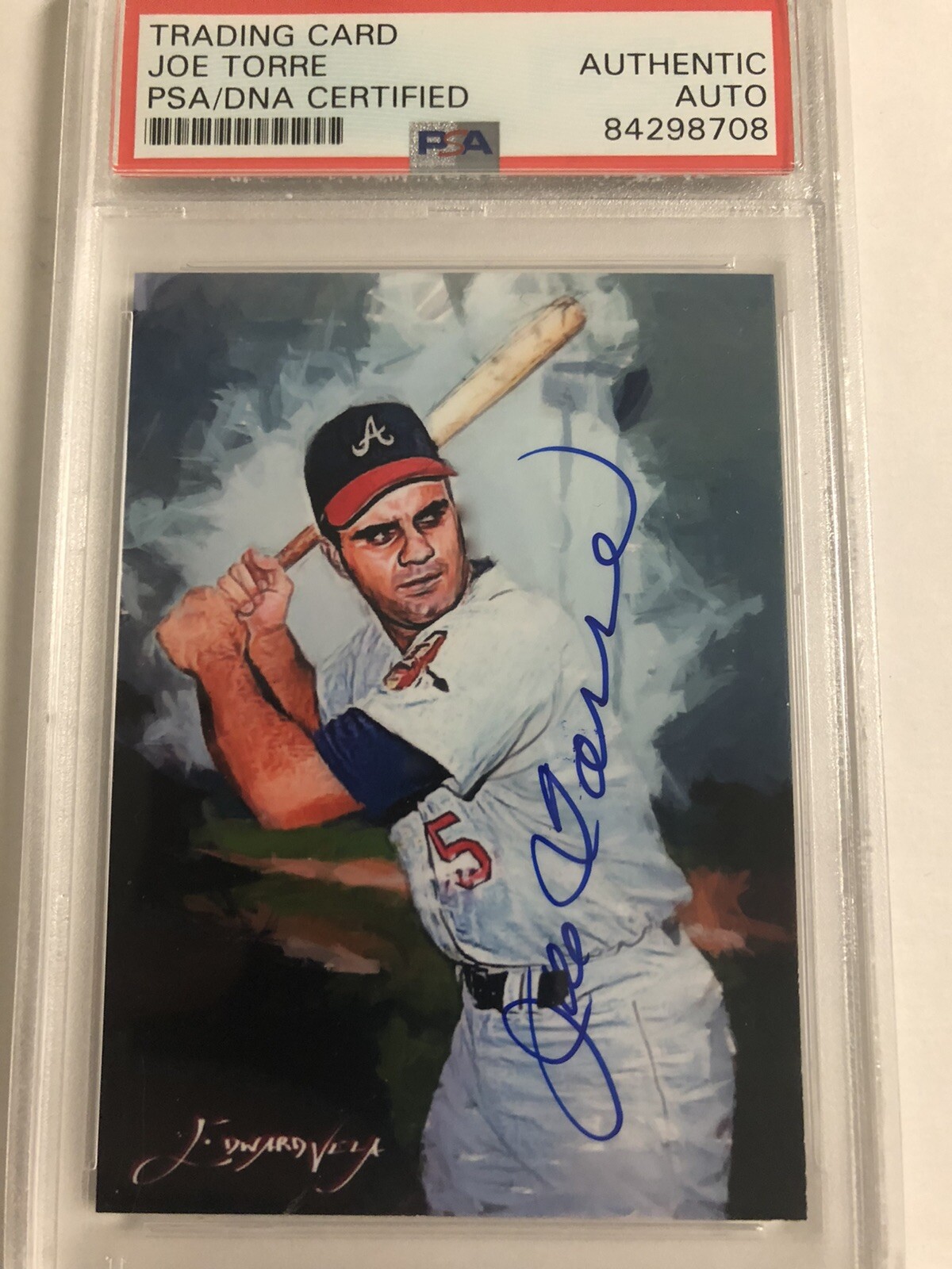 Autographed Joe Torre Lmt Ed Card signed by artist Edward Vela also PSA 
