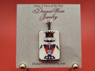Nutcracker Pendant Broken China & SS 925 Pique Assiette Jewelry Christmas NWT