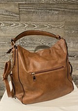 Realer Women’s Brown Large Top Zip Leather Tote Shoulder Bag 14” L 5” W 12” H.