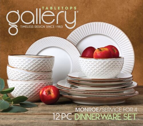 Juego de vajilla en relieve Monroe de 12 piezas Tabletops Gallery