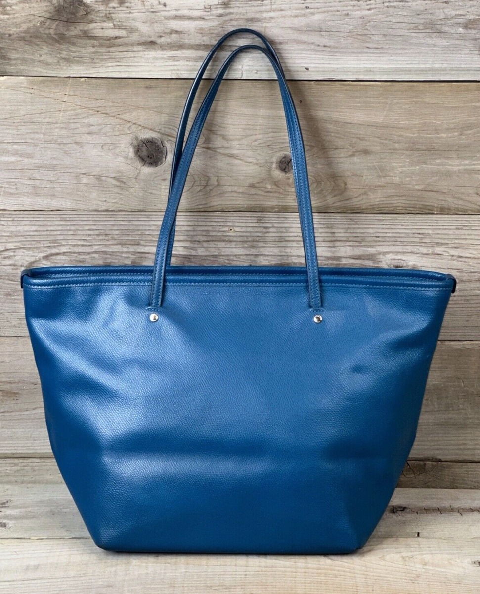 Coach Street Zip Large Tote Blue Teal Turquoise Pebbled