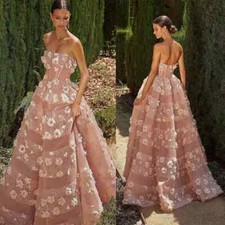 Princess Evening Dresses Strapless Appliques Sequins Backless Prom Gown Party