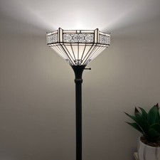 Tiffany Style Torch Floor Lamp White Stained Glass Hexagon 12"W*12"D*66"H