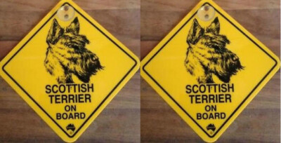 2 Stück 12cm Roadsign Schild mit Saugnapf SCOTTISH TERRIER Warnschild Hund