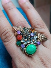Malachite Gemstone Amethyst Green Onyx Carnelian  BUKE Ring 925 Silver Jewelry