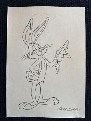 chuck jones drawing and painting on old paper signed stamped vintage