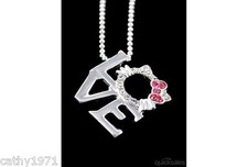 NEW Girls Hello Kitty Silver "LOVE" Crystal Necklace  Pendant - Perfect Gift
