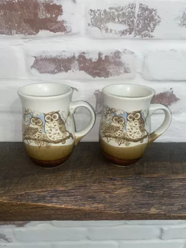 Otagiri Stoneware- Owl Mugs-Set Of 2- Coffee & Tea- Gift Set- Vintage