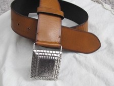 Chico's Womans Statement Belt Brown MED Leather 2" Wide Silver Buckle 39"-43"