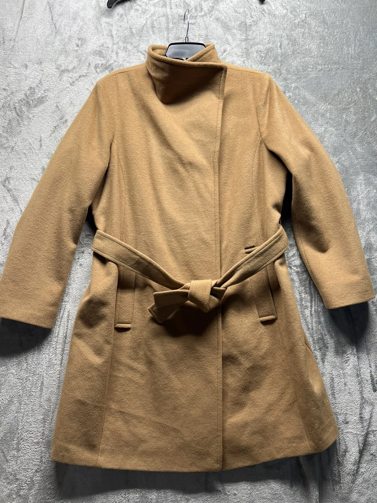 Cappotto donna Michael Michael Kors avvolgente misto lana cintura colletto ad ala taglia XL cammello