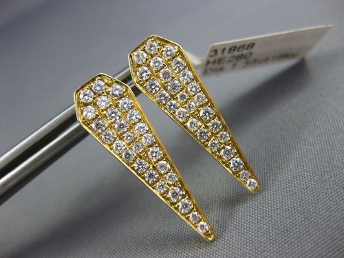 LARGE .74CT DIAMOND 18KT YELLOW GOLD PAVE TRIANGULAR PENTAGON HANGING EARRINGS - Picture 5 of 9