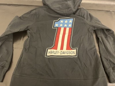 HARLEY-DAVIDSON Sweatshirt Hoodie WOMEN M Medium Biker #1 Stars Stripes Logo NEW