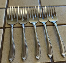 ONEIDACRAFT DELUXE SHASTA STAINLESS FLATWARE SET 5 SALAD FORKS 6-1/4" FREE SHIP