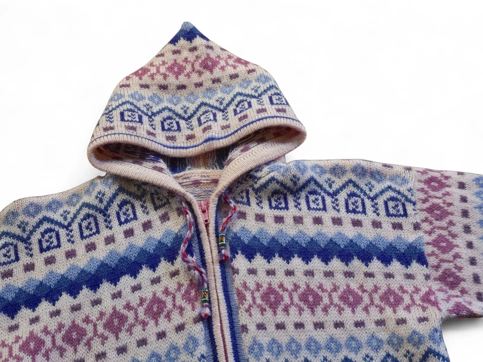 Vintage Aztec Alpaca Wool Zip Up Hoodie Sweater Womens Small Pink Knit 90s RARE - Image 2 of 4