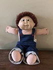 Cabbage Patch Kids 1982 Boy Doll Brown Hair Denim Overalls Signed Roberts