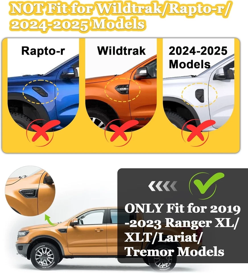 Side Marker Lights for Ford Ranger 2019-2023 Vents with Amber Turn Signals DRL - Image 2 of 4