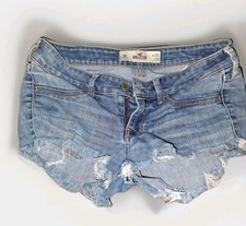 HOLLISTER OG Y2K Low Rise Distressed Denim Jean Shorts Size 3r W26