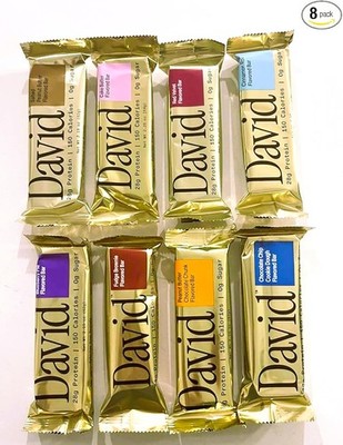 David Protein Bars 8 packs, Blueberry, Fudge Brownie, Peanut Butter Chunk,