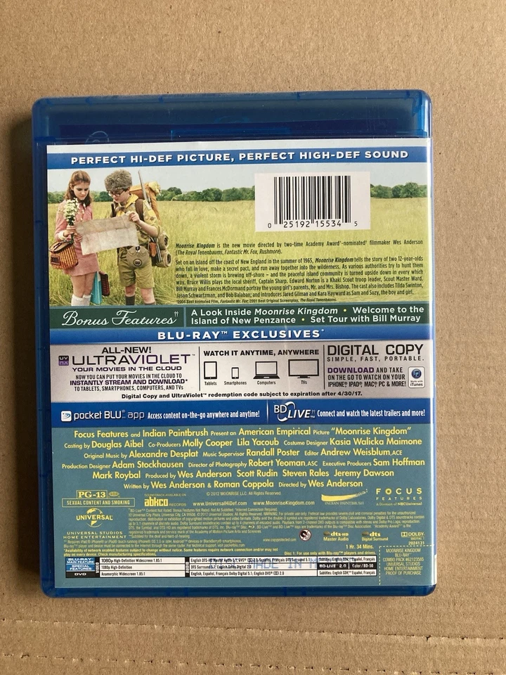 Moonrise Kingdom (Blu-ray + DVD + Digital Copy, 2012, 2-Disc Set) Wes Anderson - Image 4 of 4